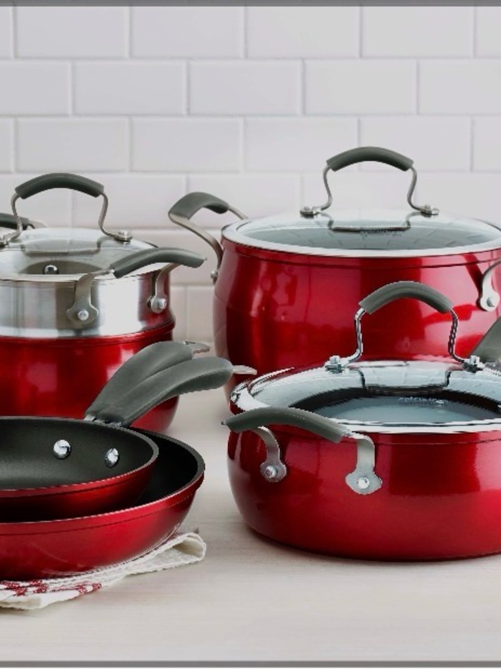 Epicurious Classic Red Nonstick Cookware Set with Comfort Grip Handles